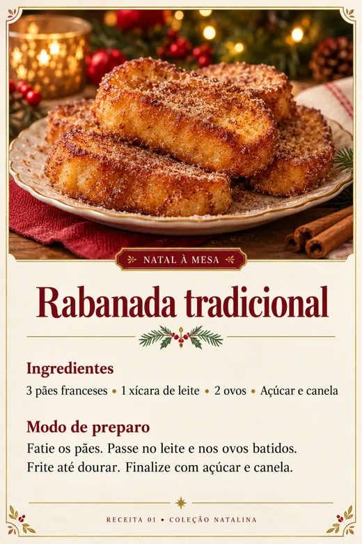 Receita de Rabanada tradicional, com ingredientes e modo de preparo