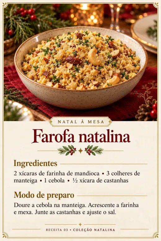 Receita de Farofa natalina, com ingredientes e modo de preparo