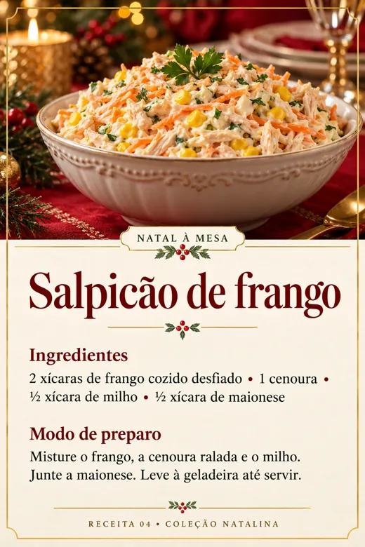 Receita de Salpicão de frango, com ingredientes e modo de preparo