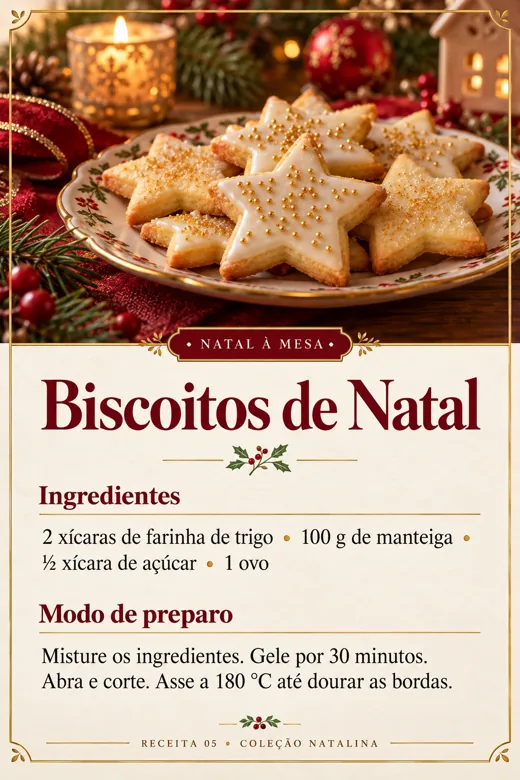 Receita de Biscoitos de Natal, com ingredientes e modo de preparo