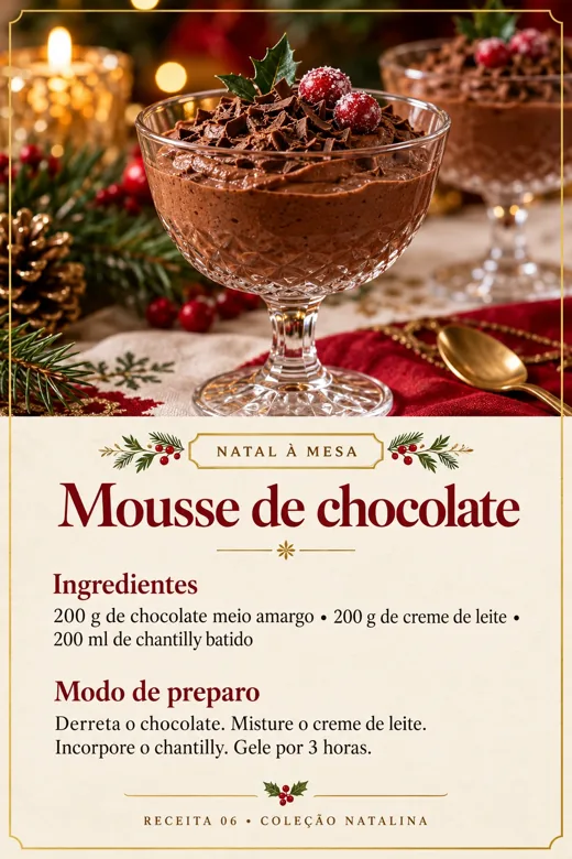 Receita de Mousse de chocolate, com ingredientes e modo de preparo