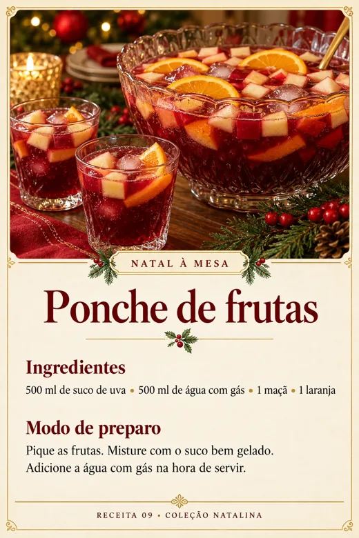 Receita de Ponche de frutas, com ingredientes e modo de preparo
